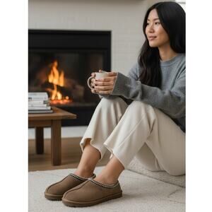 UGG Tasman II Chestnut Brown Suede Slide-In Low Profile Shoes, Women Size 9.5